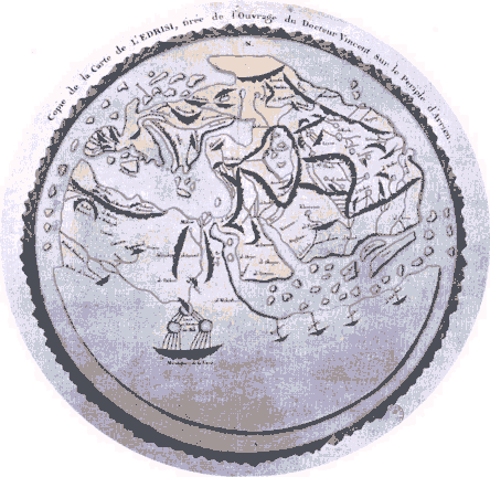 Carte tablie, au XIIe sicle, par le voyageur
arabe Idrisi (copie datant du XIXe sicle).