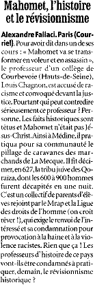 Mahomet, l'histoire et le rvisionnisme. La Dpche du Midi, mardi 20 janvier 2004