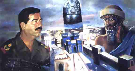 une fresque de rue de Bagdad reprsentant
le roi babylonien Nabuchodonosor et le ras (prsident) irakien Saddam
Hussein