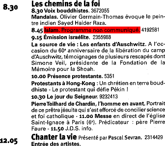 programme du dimanche 16 janvier 2005