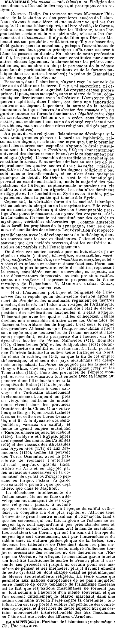 fac-simil dfinition islamisme Larousse 1905