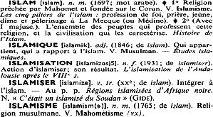 fac-simil dfinition islam dictionnaire Petit Robert 1972