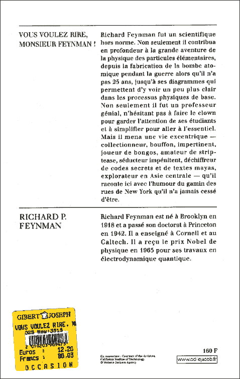 Vous voulez rire, monsieur Feynman !, verso