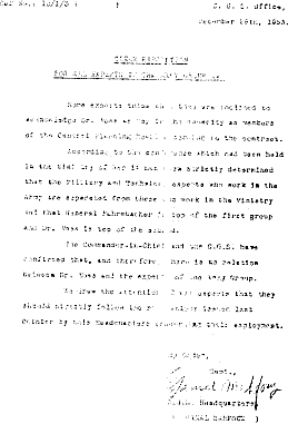 Le quartier gnral Egyptien confirme par une note du 29 dcembre 1953 l'autorit du gnral SS Voss et du gnral Fahrmbacher sur les experts Allemands utiliss au Caire.