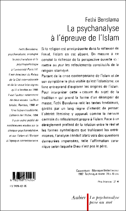 La psychanalyse  l'preuve de l'islam, verso